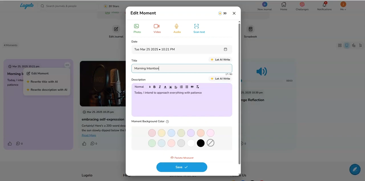 How to edit moments in your journal story